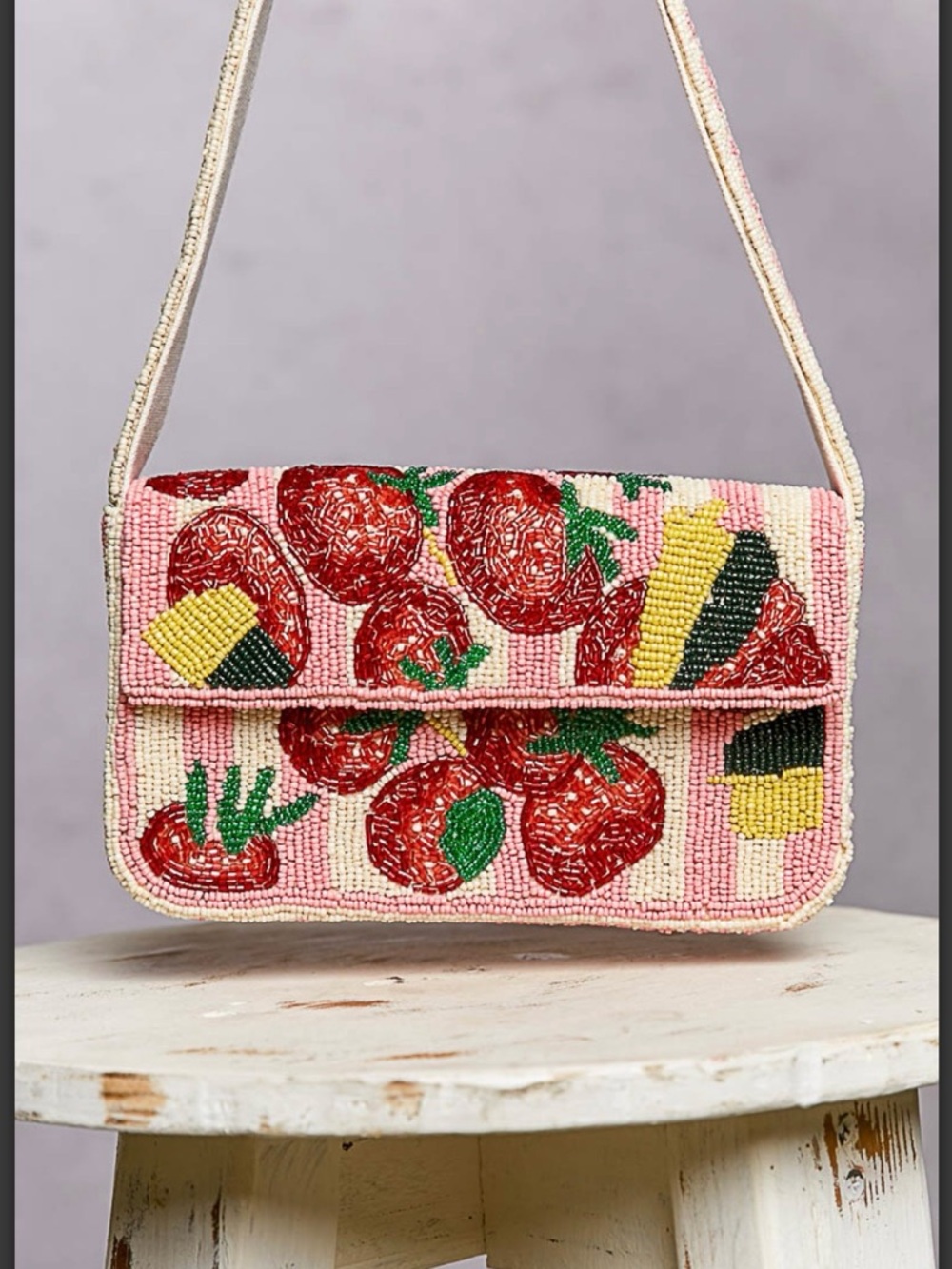 POL Crossbody Shoulder Bag Beaded Strawberry - Pink New SMQR14